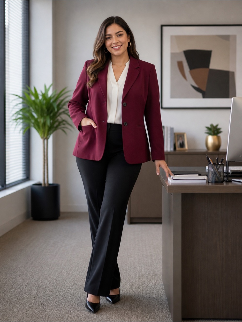 Evan Picone Burgundy Blazer Women’s 18W Career Jacket Classic Button Front